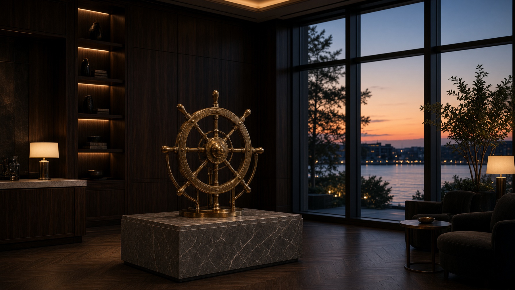 Brokerage reception at dusk