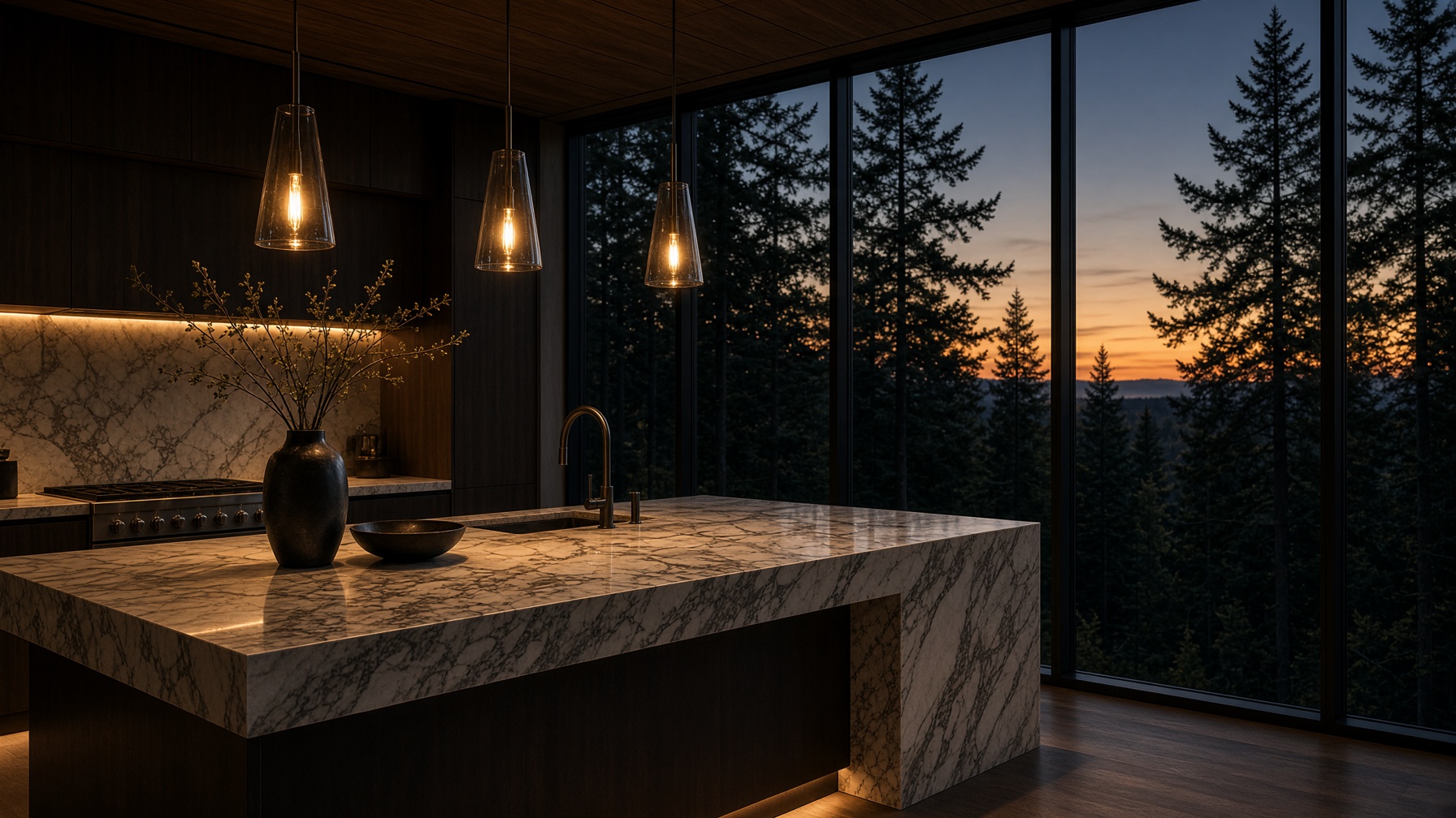 Luxury kitchen at dusk
